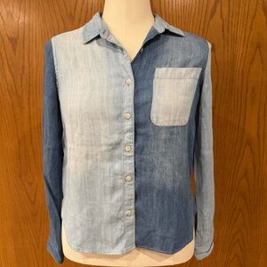 NWT Dry Goods Thread & Supply Colorblock Denim Long Sleeve Blouse Shirt Casual